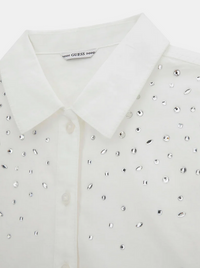 Guess Camicia Bianca Crop Con Paiette Gioiello — immagine 3