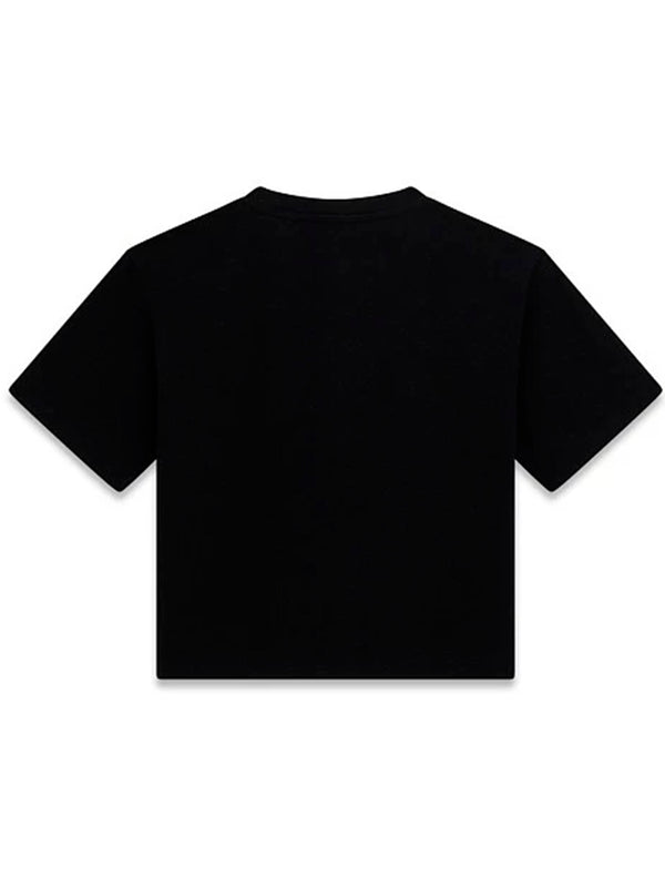 Guess T-Shirt Bambina Manica Corta Nera Crop Con Stella Centrale E Scritta Piccola Ricamata