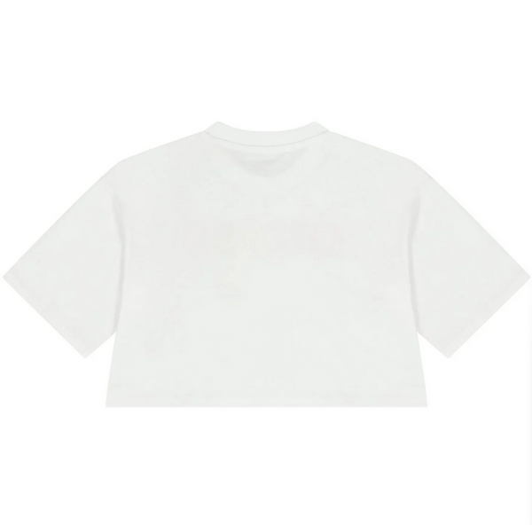 Guess T-Shirt Bambina Manica Corta Bianca con Scritta Ricamata Fucsia, Beige e Panna