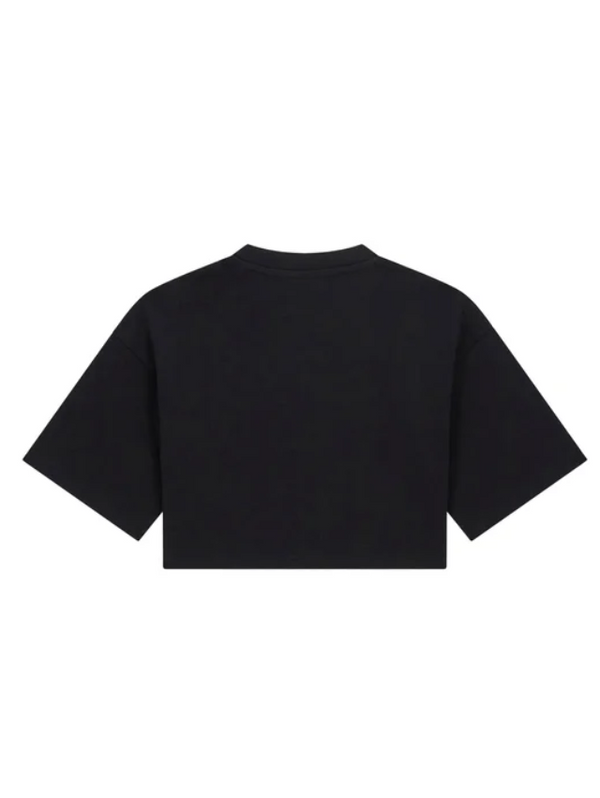 Guess T-Shirt Bambina Manica Corta Nera con Scritta Fucsia Ricamata