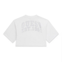Guess T-Shirt Enfant Fille Manches Courtes Blanche Avec Logo Strass Central Et Inscription Strass Au Dos — immagine 2
