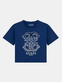T-shirt Guess Enfant Fille Manches Courtes Bleue Avec G Dessinés En Strass Bleus, Argentés Et Azur — immagine 1