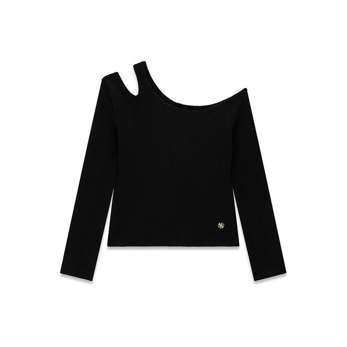 Guess T-shirt Manches Longues Fille Noire Épaule Droite Découverte