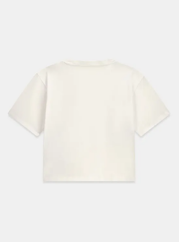 Guess T-Shirt Bambina Manica Corta Crop Bianca Con Paiette Gioello