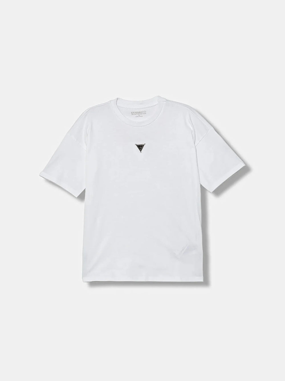 Guess T-Shirt Enfant Fille Manches Courtes Blanche Avec Logo Central À Paillettes