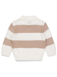 Guess Golfino / Polo Manches Longues Rayé Crème Et Café Avec Petit Logo — immagine 2