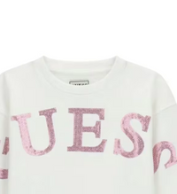 GUESS FELPA GARZATA BIANCA CON SCRITTA ROSA IN PAILETTES — immagine 3
