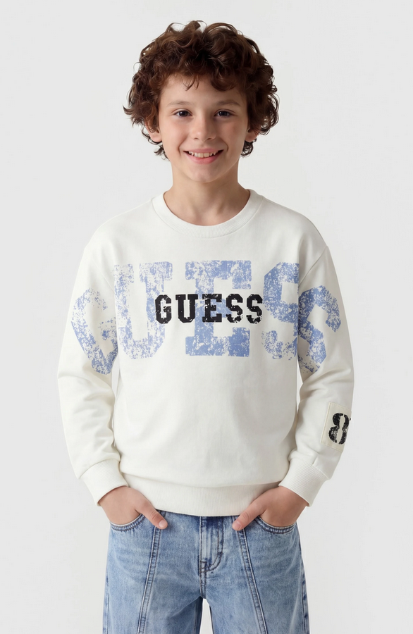 GUESS FELPA OVER CON STAMPA BIANCA BAMBINO