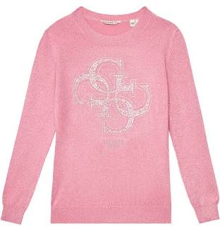 Guess Kids Pull à Col Rond Rose Blanc Fille