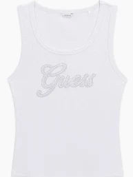 Guess Canotta Bianca Con Scritta Ricamata