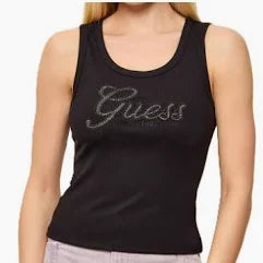 Guess Débardeur Noir Avec Inscription Brodé