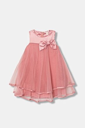 GUESS VESTITINO SMANICATO ROSA ANTICO CON FIOCCO SUL FIANCO E GONNA IN TULLE ABBOTTONATURA CON ZIP NELLA SCHIENA