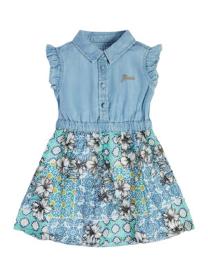 Guess Abito in denim combinato in tulle floreale Bambina