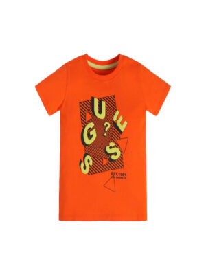 Guess T-shirt Arancione Con Logo Centrale Bambini