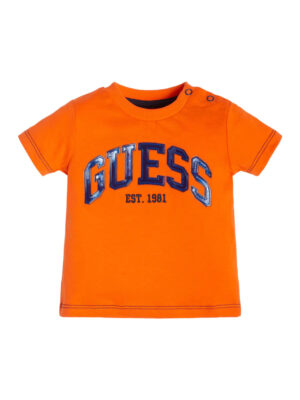 Guess T-shirt Arancione Con Logo Centrale Bambini
