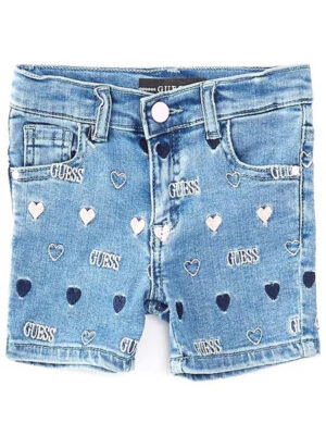 Guess Heart Emby Pantaloncini Di Jeans Light Blu Denim Bambina