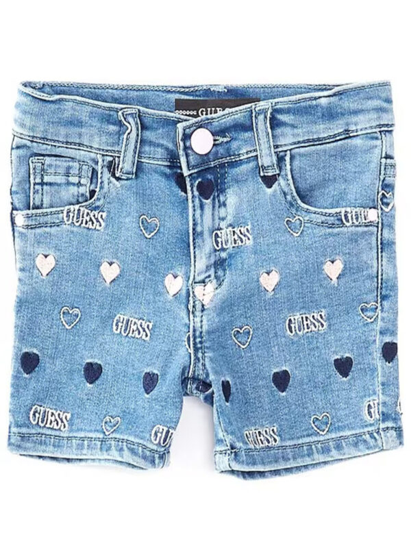 Guess Heart Emby Pantaloncini Di Jeans Light Blu Denim Bambina
