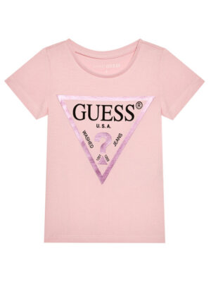 Guess T-shirt logo triangolo effetto laminato Rosa Bambina