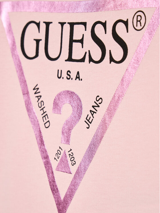 Guess T-shirt logo triangolo effetto laminato Rosa Bambina