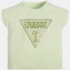 Guess T-shirt con logo triangolare con paillettes Verde Bambina
