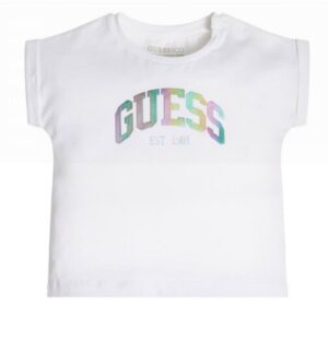Guess Kid T-shirt con logo avorio iridescente Bianca Bambina