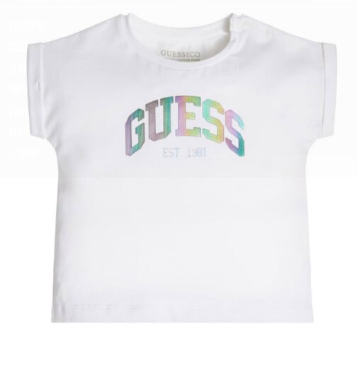 Guess Kid T-shirt con logo avorio iridescente Bianca Bambina