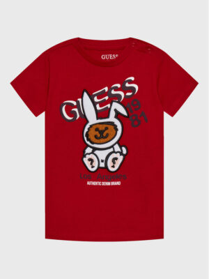 Guess T-shirt Rossa Con Marchio Ricamato Bambini