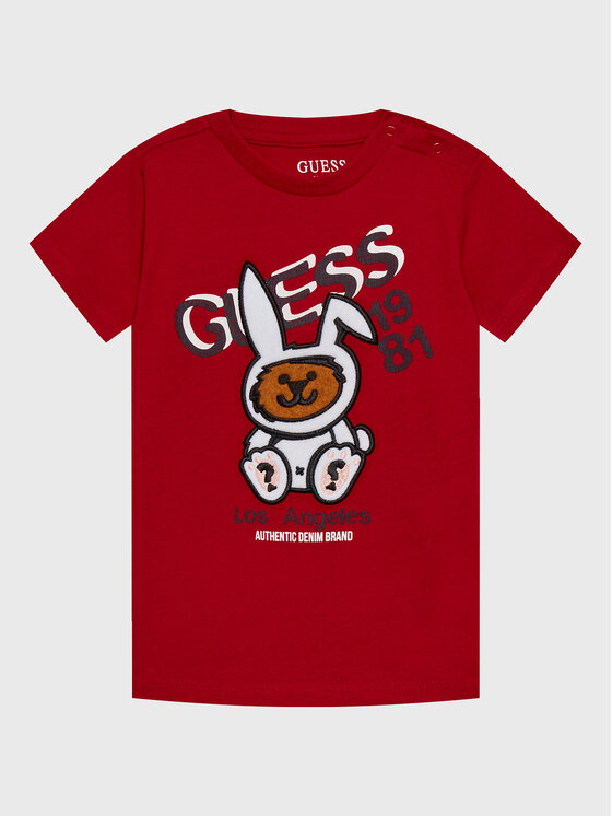 Guess T-shirt Rossa Con Marchio Ricamato Bambini