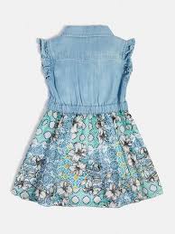 Guess Abito in denim combinato in tulle floreale Bambina