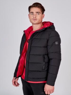 Datch Bomber Con Cappuccio Duple Face Nero Rosso Uomo