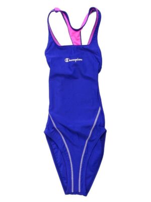 Champion Costume Intero Blu Con Dettagli Fucsia Bambina