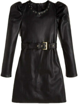 Guess Vestito In Pelle Total Black Bambine Ragazze