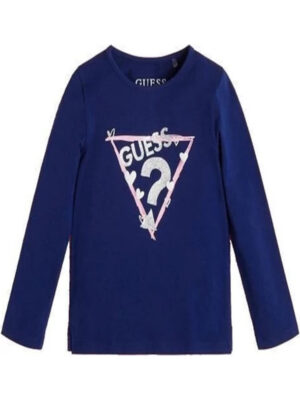Guess T-shirt a manica lunga Blu con logo glitterato Bambina