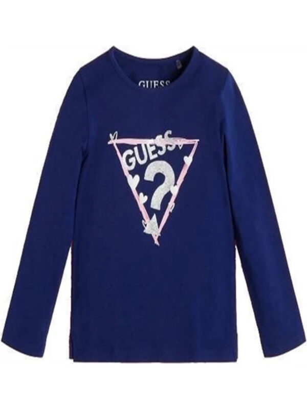 Guess T-shirt a manica lunga Blu con logo glitterato Bambina