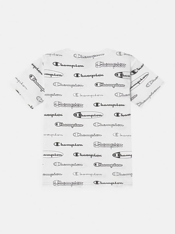 Champion T-shirt All Over Script Logo Bianca Nera Bambino