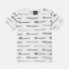 Champion T-shirt All Over Script Logo Bianca Nera Bambino