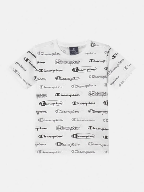 Champion T-shirt All Over Script Logo Bianca Nera Bambino