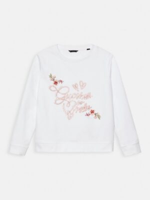 Guess Felpa Girocollo Bianca Con Ricami Bambina