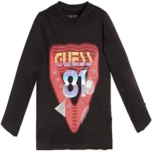 Guess  Maglietta Maniche Lunghe Nera Con Stama Centale Bambino