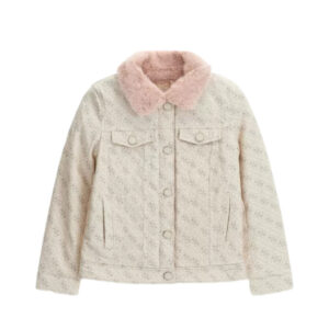Guess Giubbino In Denim Rosa Con Collo a Sbuffo Bambina
