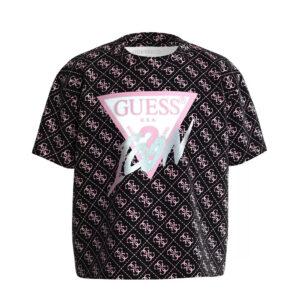 Guess Ss  T-shirt Nera Rosa  Bambina
