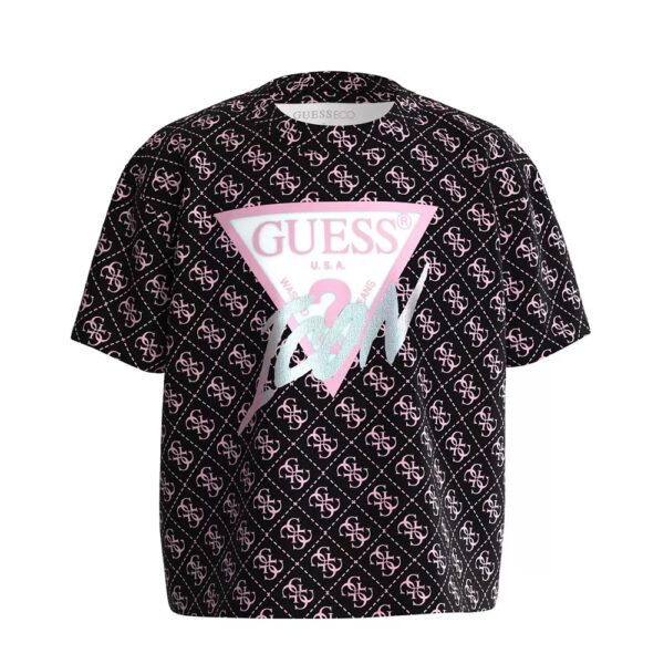 Guess Ss  T-shirt Nera Rosa  Bambina
