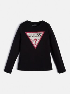 Guess LogoT-shirt Manica lunga Nera Bambina