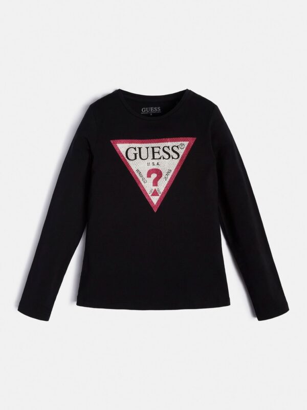 Guess LogoT-shirt Manica lunga Nera Bambina