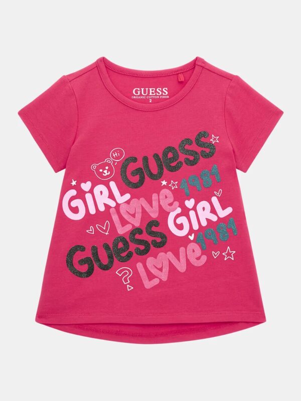 Guess T-shirt stampa glitter all over Fucsia Bambina