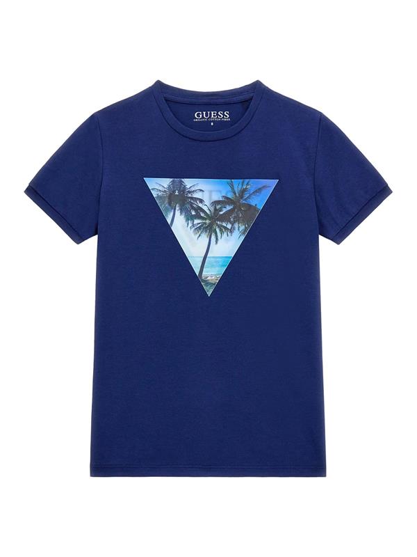 Guess Ss T-shirt Con Stampa Centrale Blu Bambino