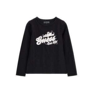 Guess tshirt nera bambina in cotone maniche lunghe