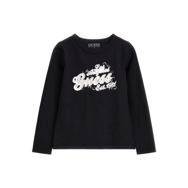 Guess tshirt nera bambina in cotone maniche lunghe