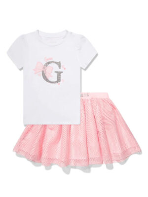 Guess Kids Set tutu T-shirt con logo Bianco Rosa Bambina