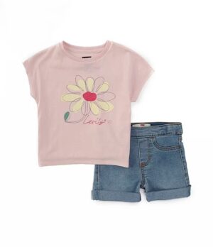 Levi's Kids floral-print Denim Completo Blu Rosa Bambina
